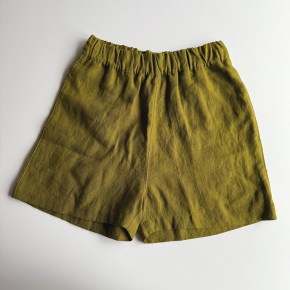 American Giant Pants - American Giant USA Made EUC Elastic Waist Fir Green Pockets Linen‎ Shorts S